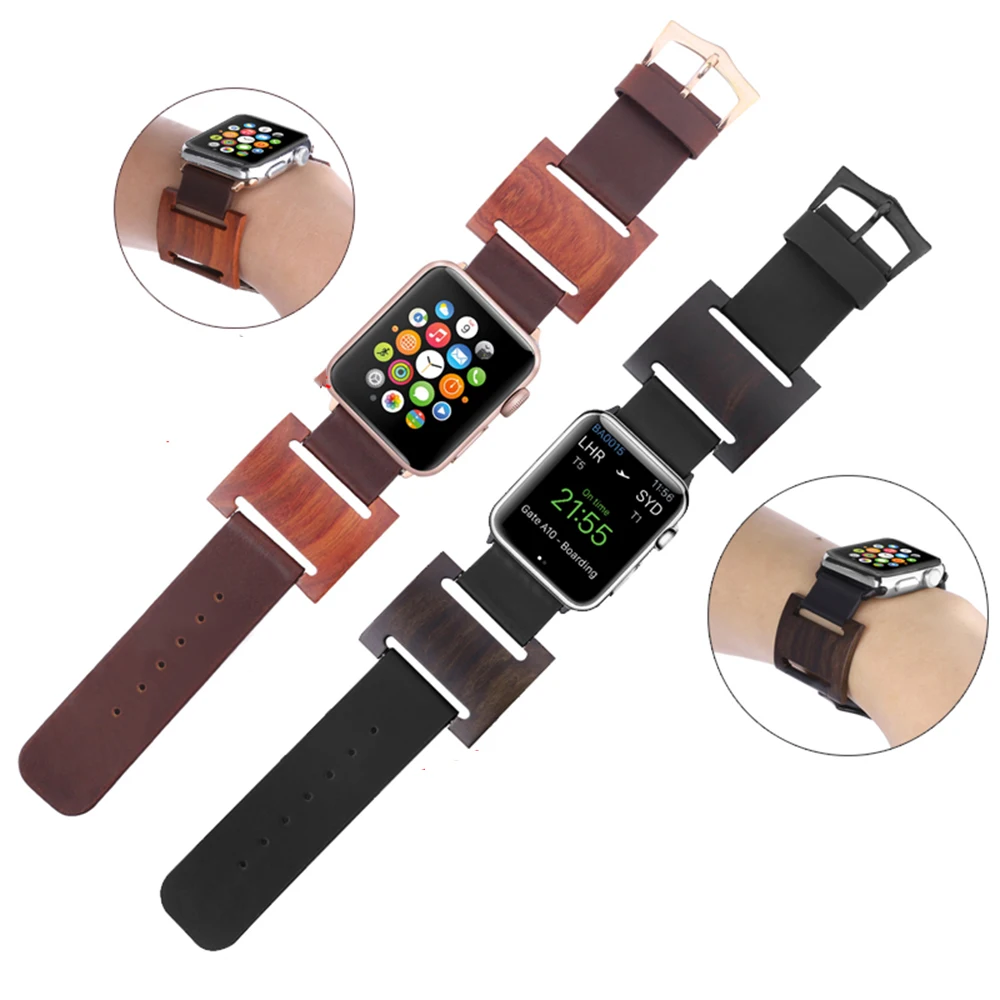 Кожа и деревянный ремешок для наручных часов Apple Watch серии 1/2/3 40mm38mm Удобные водонепроницаемый ремешок для iwatch серия 5 4 42 мм 44 мм