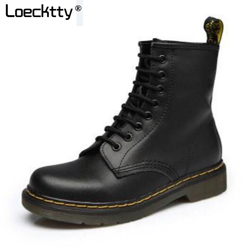 

2018 High quality Genuine Leather Women Boots Dr Riding Boots shoes High Top Motorcycle Autumn Winter shoes Women snow Boots