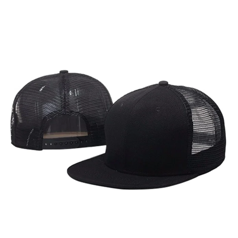 Мужские и женские бейсбольные теннисные кепки с дышащей сеткой Snapback Регулируемые плоские солнцезащитные шапки хип-хоп Лоскутные спортивные кепки - Цвет: Full Black