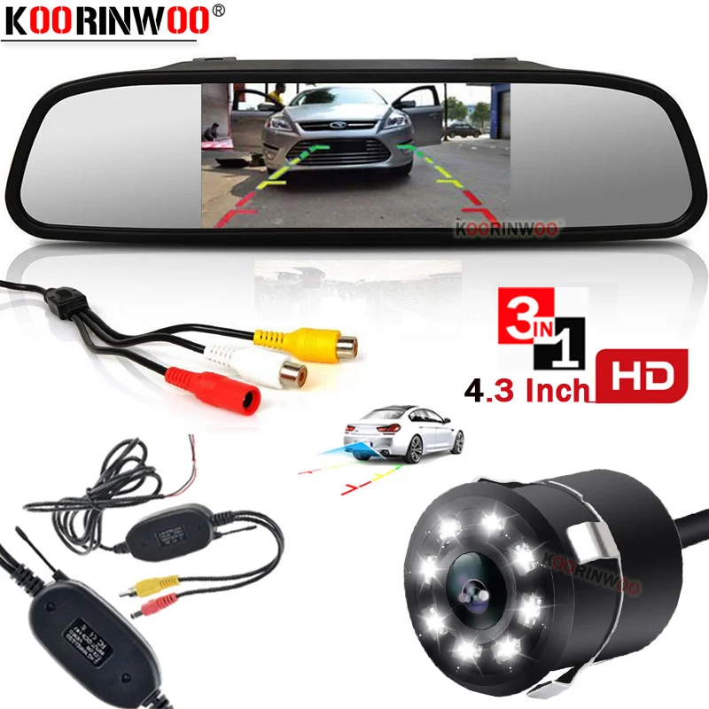 

Koorinwoo Vehicle CCD Video Parking Assistance Wireless Night Vision LED Lights Backup Trunk Camera With 4.3" Rearview Mirror