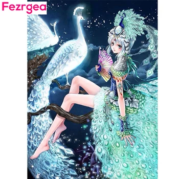 

Fezrgea Full Square Diamond Painting Cartoon Peacock Fairy Fantasy 5D DIY Diamond Embroidery Cross Stitch Mosaic Home Decoration