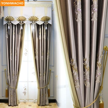 

Custom curtains high grade Classical Chinese Fan Elegant Luxury Embroidery cloth blackout curtain tulle valance drapes N909