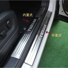 Carro-estilo de aço inoxidável interno + fora da porta soleiras placa scuff pedal bem vindo pedal capa para volkswagen vw tiguan 2010-2015