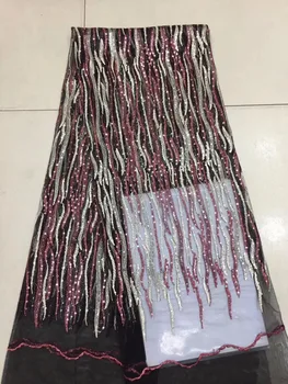 

French Tulle lace Fabric African Embroidered With sequins Beautiful Nigeria Wedding Dress Best Selling