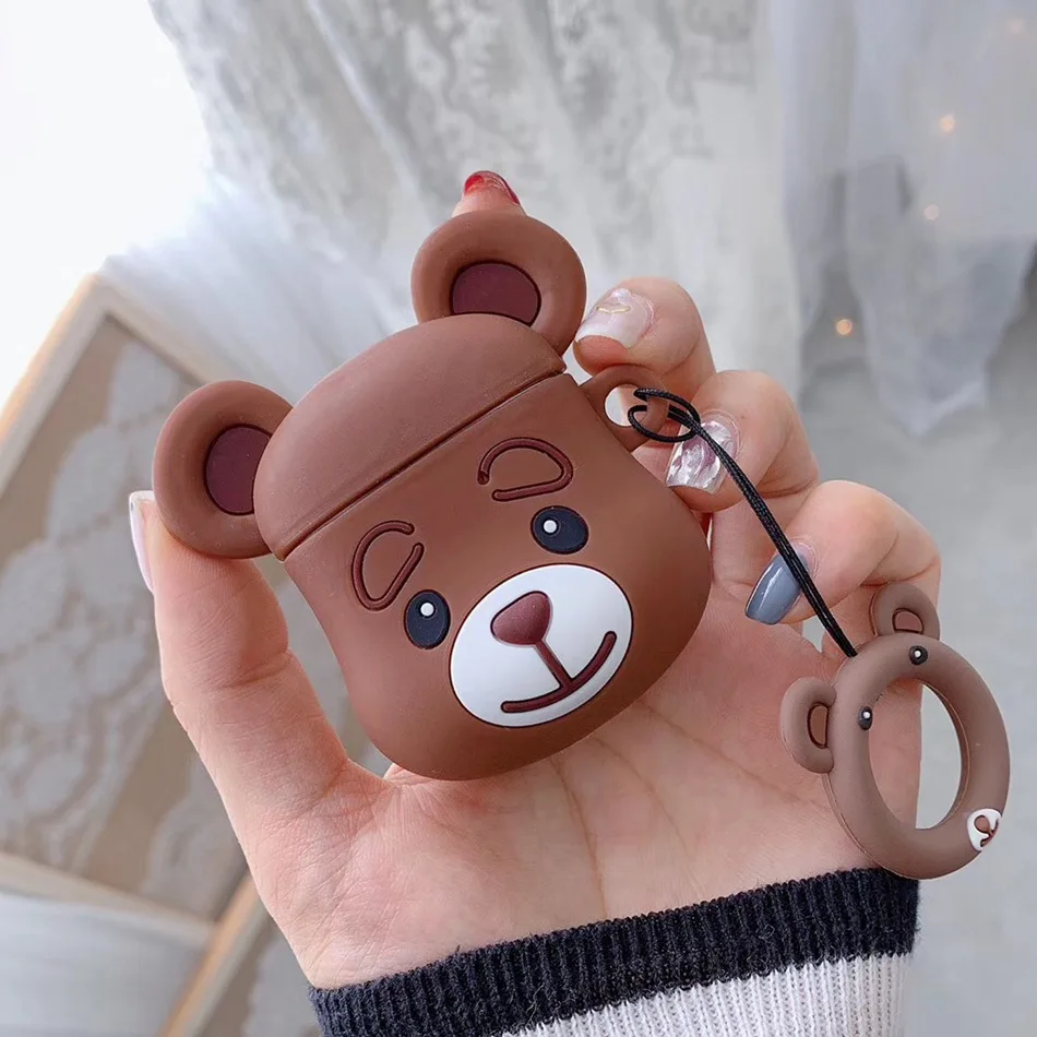 

For AirPods Case Cute Cartoon Bear Teddy Earphone Cases For Apple Airpods Funny Protect Cover with Finger Ring Strap
