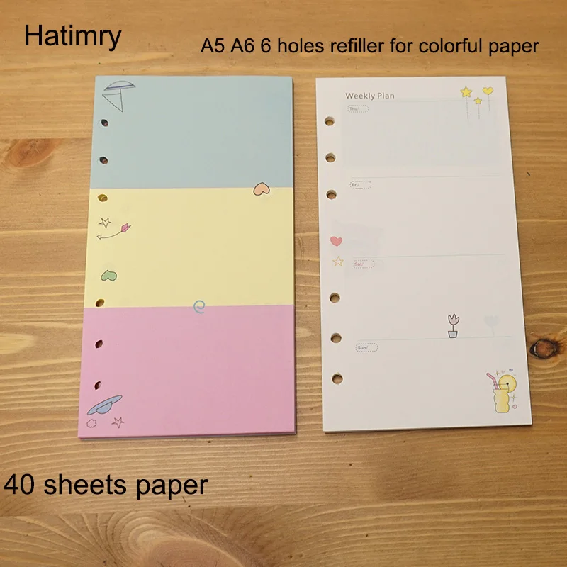 

Hatimry A5 A6 colorful refiller for sprial notebook 6 holes school supplies leather notebook refiller