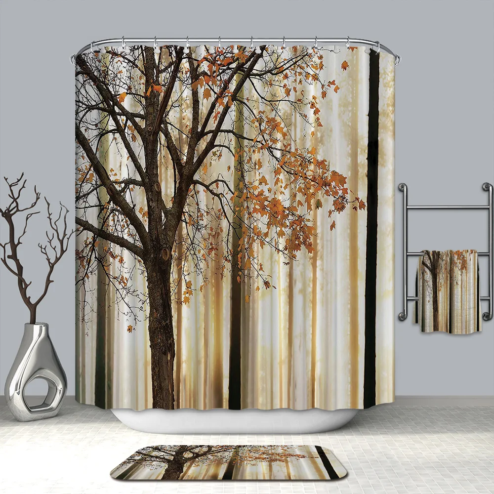 

3D Forest Shower Curtains Natural Landscape Pattern Waterproof Mildew Proof Thickened Bath Curtains for Bathroom
