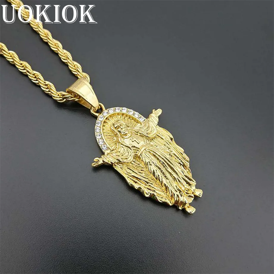 

Hip Hop Chain Iced Out Jesus Piece Pendant Necklace For Men Gold Color Stainless Steel Male Christian Jewelry 2019