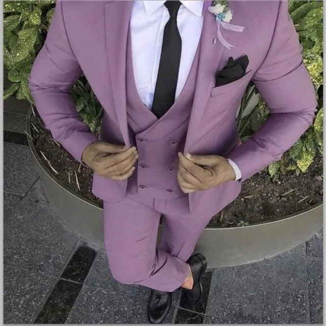 

2018 Latest Coat Pant Design Purple Pink Men Suit Slim Fit Groom Tuxedo 3 Piece Custom Wedding Suits Prom Blazer Terno Masculino