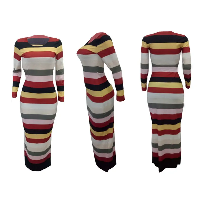 Autumn Long Sleeve Sexy Bodycon Dress Knitted Striped Maxi Dresses Slim Wrap Pencil Dress Christmas Clothes Vestidos10
