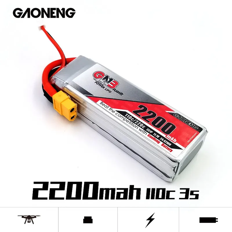 

Gaoneng GNB 2200mAh 3S 11.1V 110C/220C Lipo Battery With XT60 Plug For QAV 250 450 Size Helicopter RC FPV Racing Drone parts