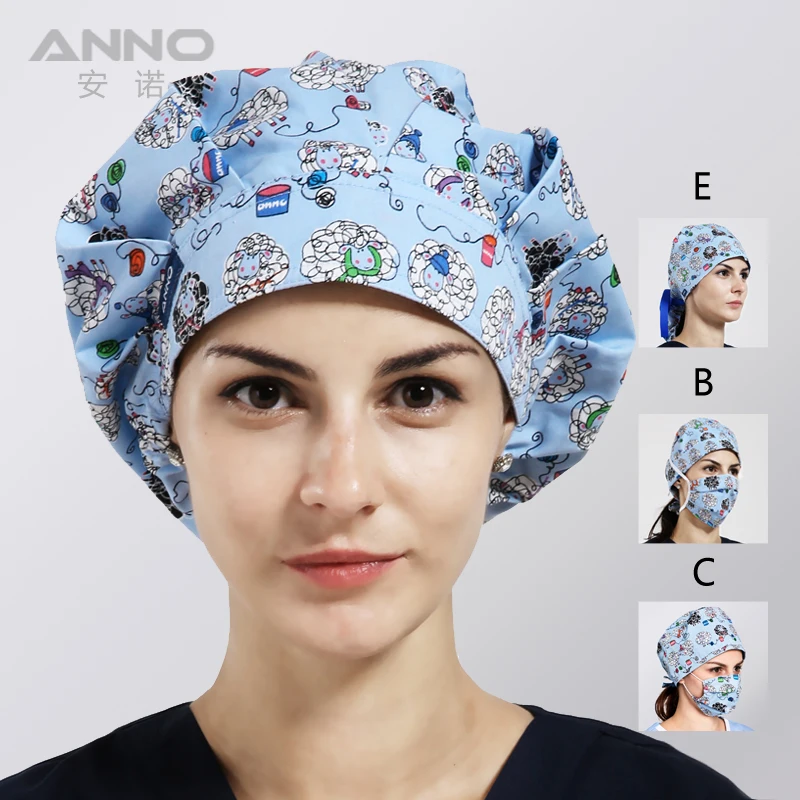 New Matin Surgical Caps woman female doctor caps scrub hats on black