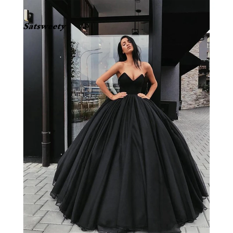 Elegant-Black-Ball-Gown-Evening-Gowns-V-Neck-Strapless-Organza-Floor-Length-Bandage-Long-Prom-Women (2)