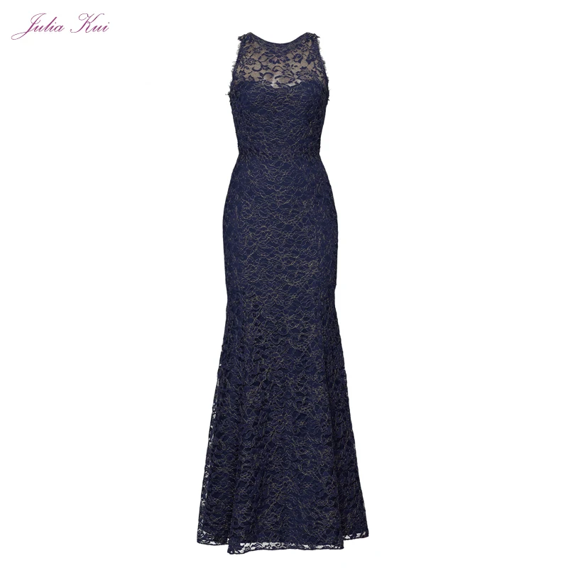 

Julia Kui Elegant Lace Mermaid Mother Of The Bride Dresses Deep Blue Color Floor Length Simple Formal Dress