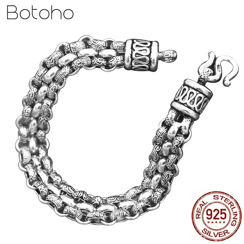 

100% 925 Sterling Silver Baifu Bracelet for Men Vintage Creative Chain Link Personality Man Bracelet Thai silver Fashion Jewelry