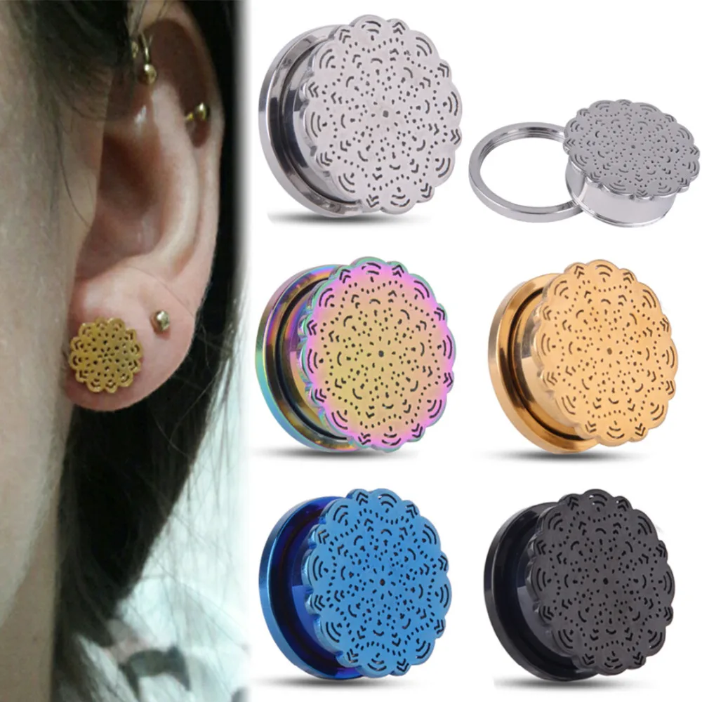 Ear Expander Body Piercing Jewelry 1 Pair Steel Single Flare Flesh