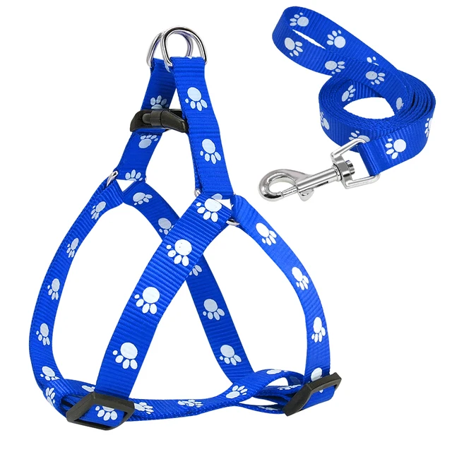 Nylon Dog Harness and Leash Set Adjustable Paw Print Dog Harness Walking Leash Strap for Small Medium Dogs S/M/L 5