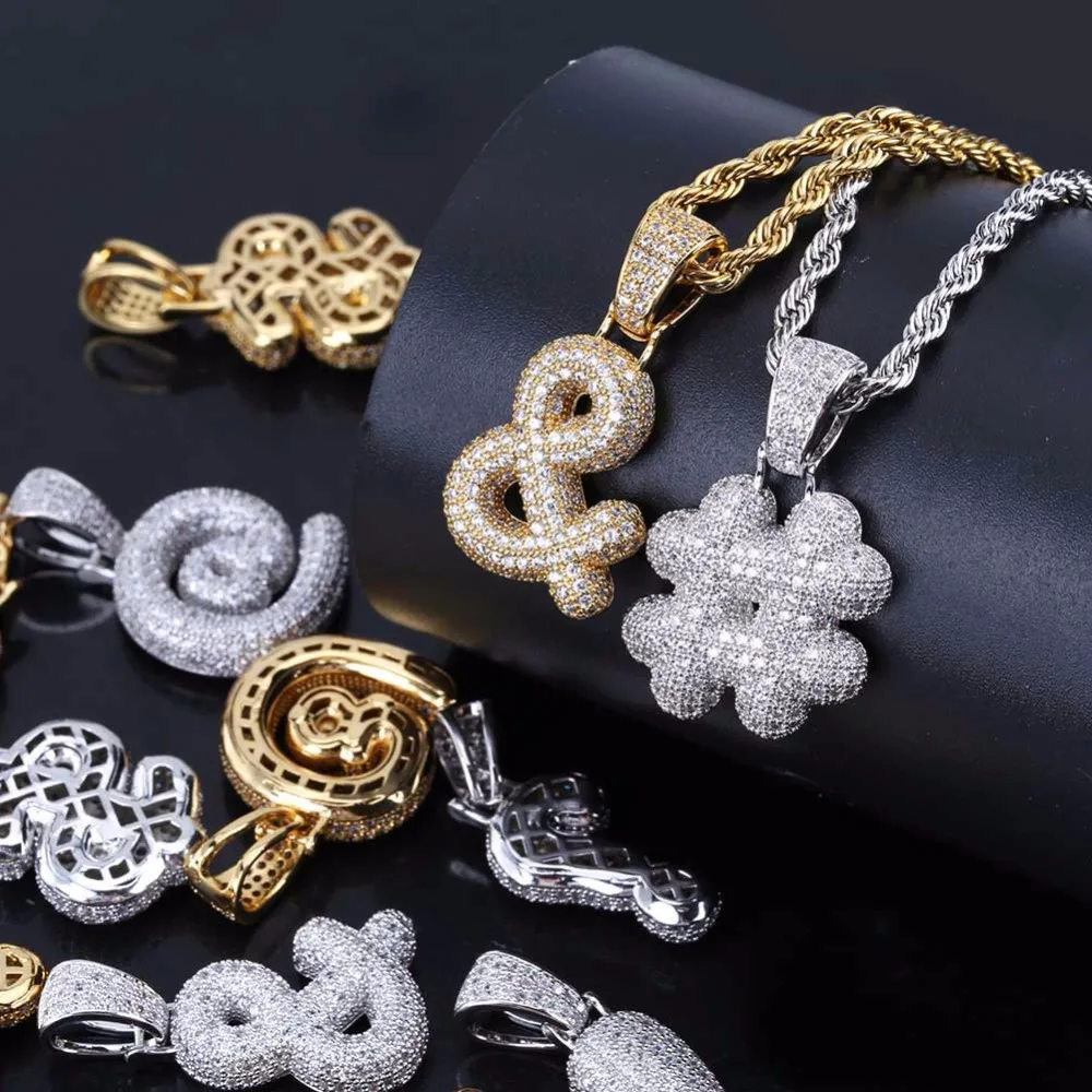 

Bling Bling Golden Keyboard Symbols US Dollar Pendants Necklaces Micro Paved CZ Rhinestone Ice Out Men Hip Hop Rapper Jewelry