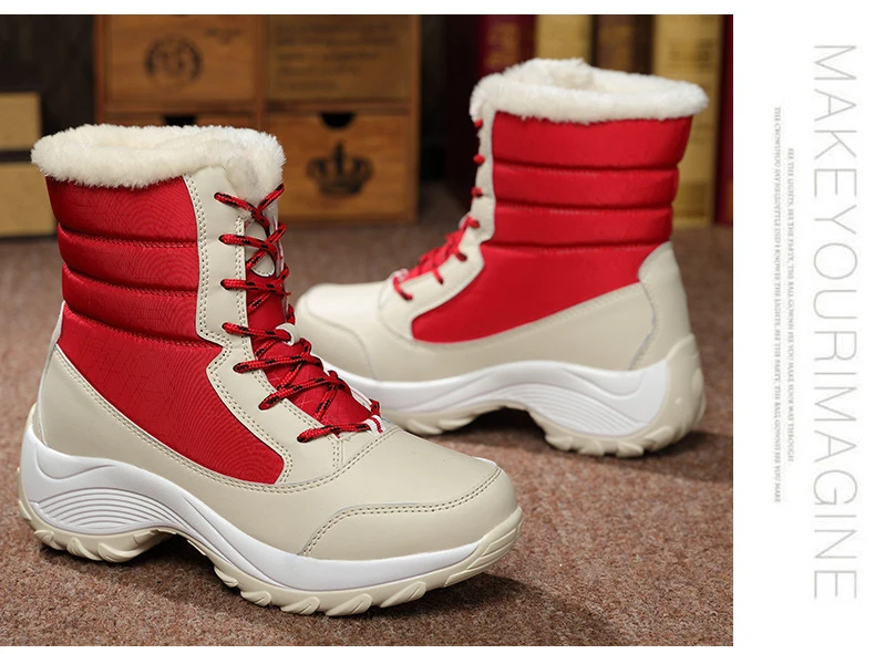 Botas de nieve impermeables para Mujer, botines con plataforma para  mantener el calor, tacón grueso de piel, invierno, 2019 - AliExpress Calzado