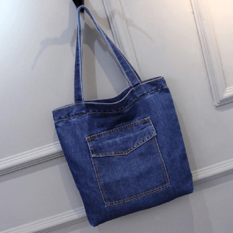 

Solid color single-shoulder denim bag hand-held large-capacity denim shopping bag