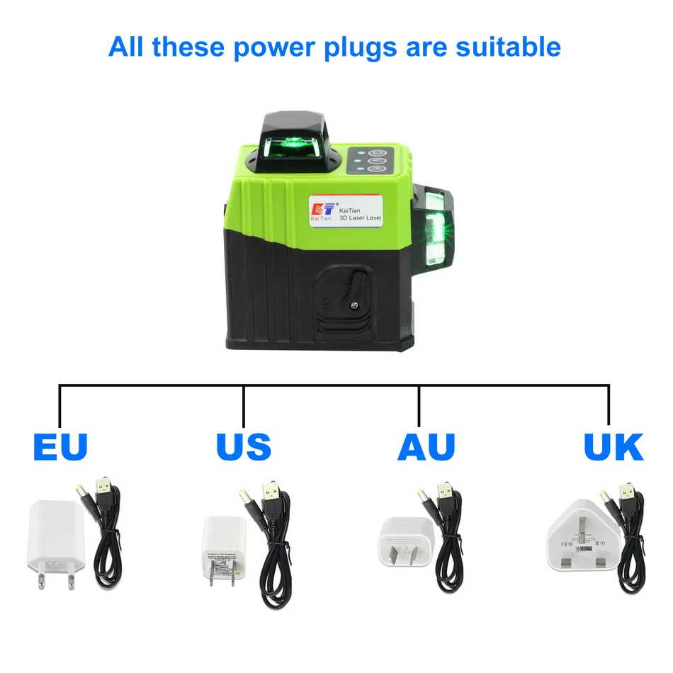 KaiTian зеленый 12 линий 3D перекрестный лазерный уровень штатив аккумулятор самонивелирующийся 360 вертикальный и горизонтальный магнитный кронштейн и приемник
