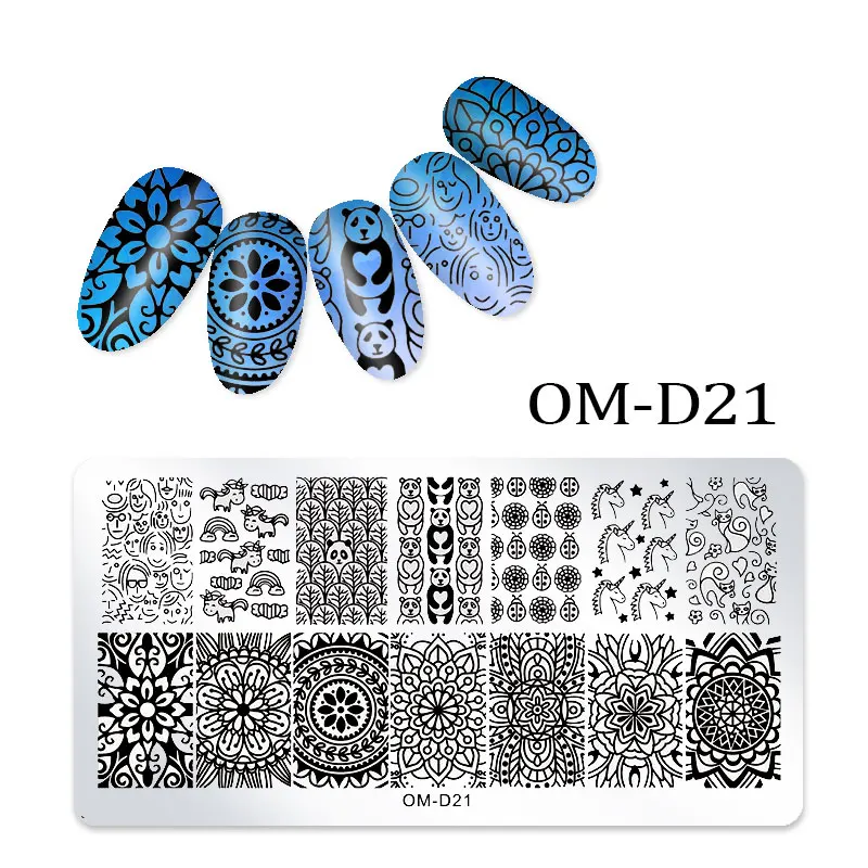 1Pc Nail Stamping Plates Lace Flower Animal Geometry Pattern Nail Art Stamp Stamping Template Image Plate Stencil Manicure Tools - Цвет: OM-D21