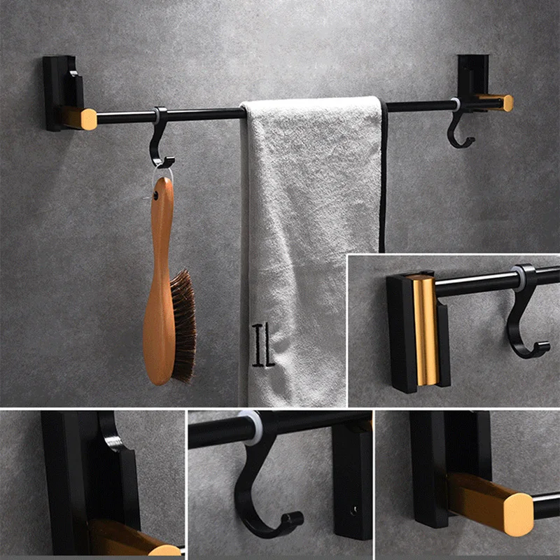 Nail Free Space Aluminum Invisible Folding Towel Rack Single Double Towel Bar Towel Ring Clothes Hook Bathroom Accessories E Nail Free Space Aluminum Invisible Folding Towel Rack Single Double Towel Bar Towel Ring Clothes Hook Bathroom Accessories E