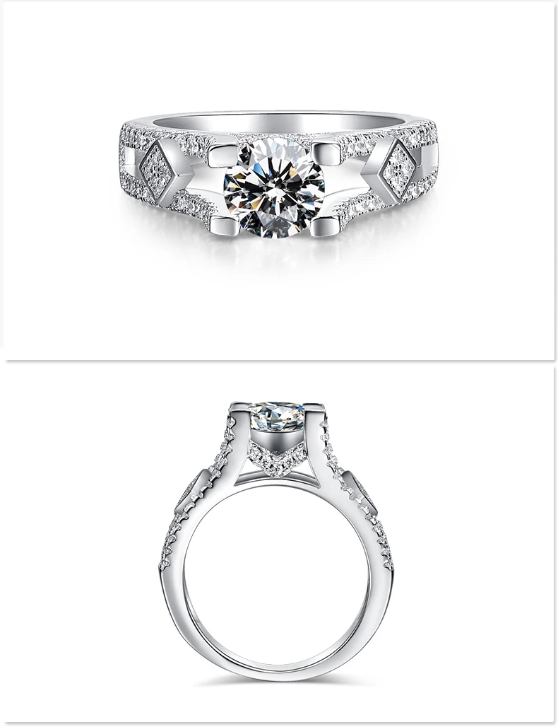 Ювелирные кольца с муассанитом для женщин Роскошные Алмазный боковой камень 1.0ct сертифицированные vvs1 Forever обручальные кольца 18 к белое золото