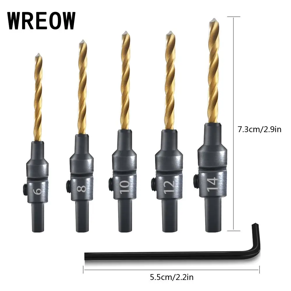 Набор сверл для зенковки с шестигранным ключом 5 шт.|countersink drill bit|drill bitdrill pilot hole |
