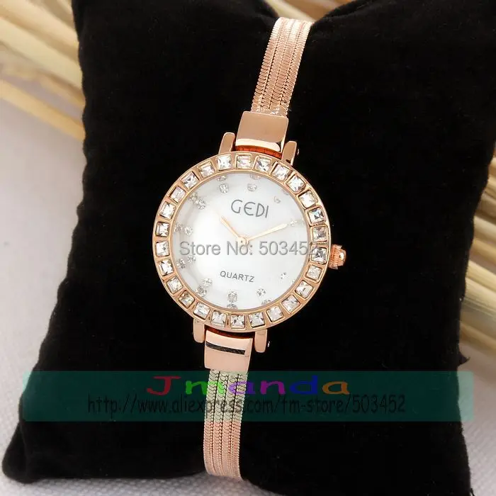 GEDI-H6004 модные, женские, со стразами браслет кварцевые часы платье наручные часы из розового золота Цена по прейскуранту завода-изготовителя блестящие металлические женские часы