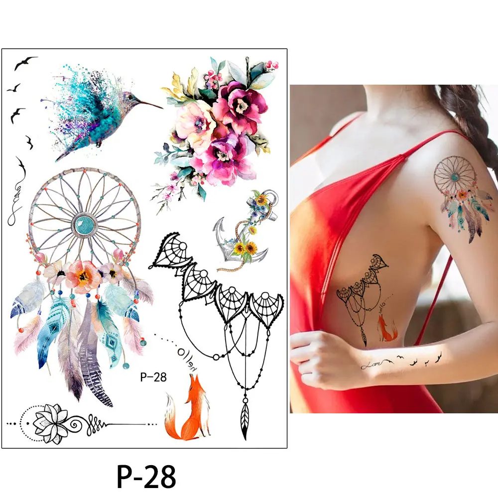 Цветок Наклейка с птицами 1 шт поддельные женщины мужчины DIY хна для Боди Арта тату дизайн HB556 бабочка ветка дерева яркие Временные татуировки стикер - Цвет: P-28