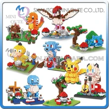 Full Set 8pcs Mini Qute BOB 3D Kawaii cartoon Pikachu Charmander Pidgeotto Meowt plastic building block figures educational toy