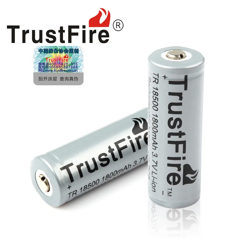 

2pcs/lot TrustFire TR 18500 1800mAh 3.7V Rechargeable Protected Battery Camera Flashlight Torch Batteries with PCB