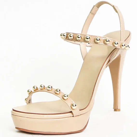 

Korean Version Rivet One Word Buckle Sandals Female Waterproof Table Fine Heel Super High Heels Toe Shoes Small Code 32 33