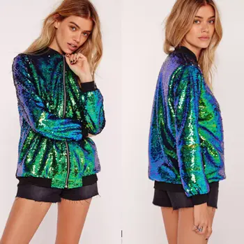 

Fashion Ladies Women Sequins Blouse Jumper Shirts Casual Loose Long Sleeve Zipper Party Clothes Outerwear Blouses Shirts