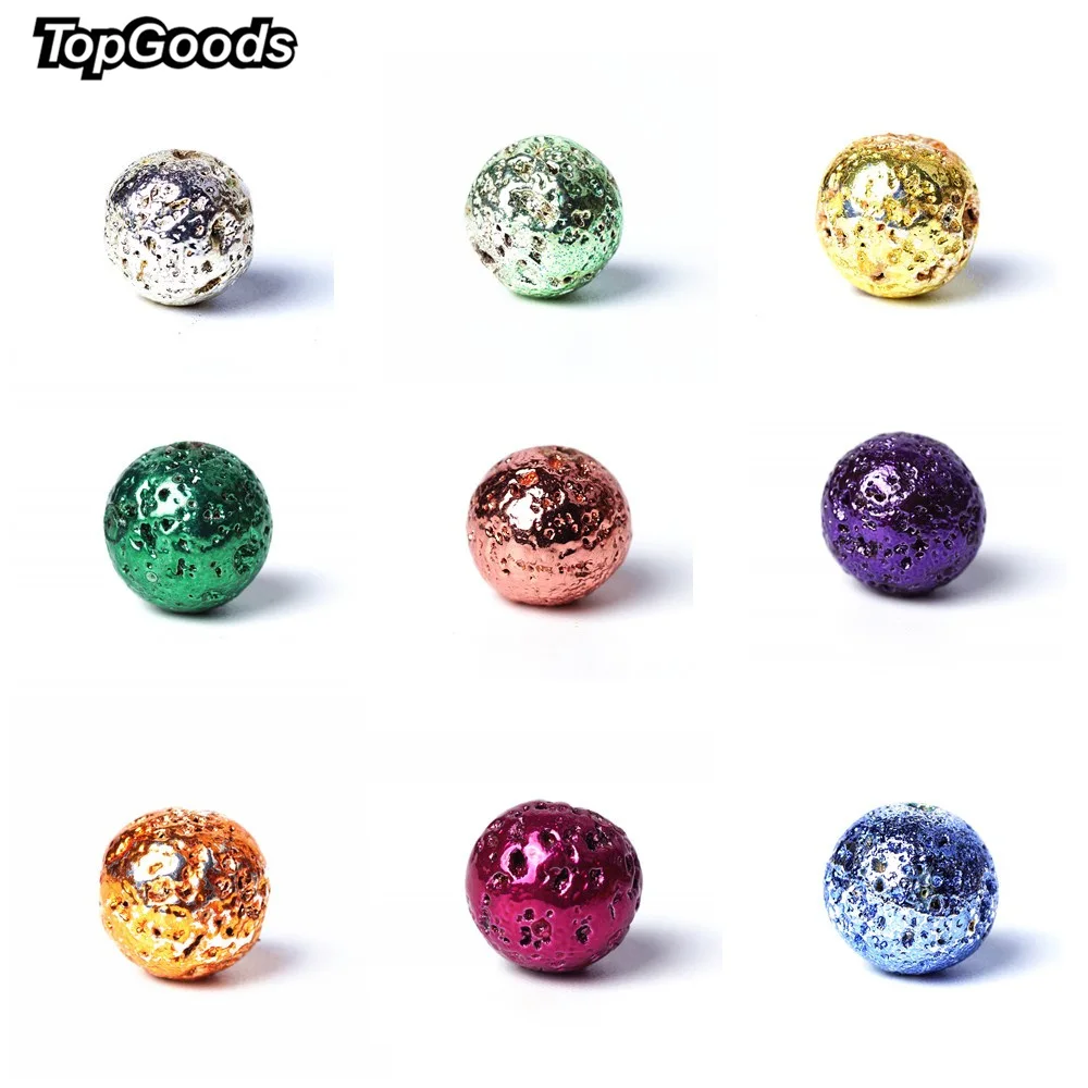 Topgoods Природные Красочные вулканической лавы каменный круглый Loose Бусины рок мяч