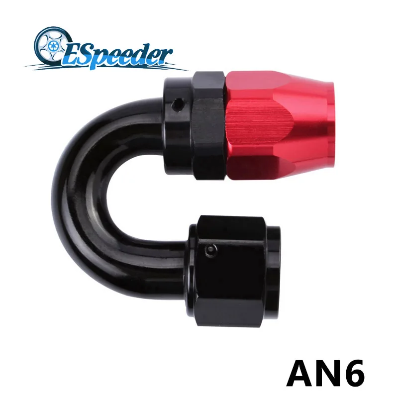 

ESPEEDER AN6 Anoized Aluminum 180 Degree Swivel Hose End Oil Fuel Fitting Racing Auto Parts Reusable Fitting Black&Red