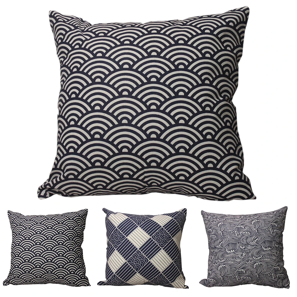 Curcya 装飾クッションカバー和柄チェック柄 魚スケール 海波プリントようリネン安い枕カバー Cushion Cover Cushion Cover Patternpattern Cushion Covers Aliexpress
