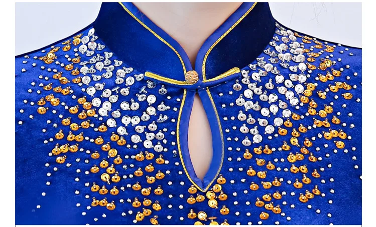Синее весеннее длинное Ципао китайское женское элегантное тонкое велюровое платье новинка платье Vestidos Размер S M L XL XXL XXXL 4XL 27569A