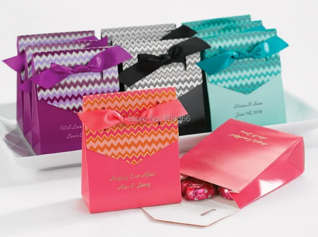 250pcs Lot Wedding Gift Box Of Chevron Tent Favor With Matching 250pcs Lot Wedding Gift Box Of Chevron Tent Favor With Matching Ribbon Diy Candy
