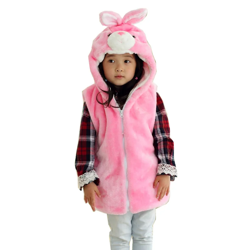 

DOUBCHOW Cute Clothing Costume Unisex Children's Cartoon Pink Rabbit Bunny Winter Hooded Kids Girls Boys Plush Outwear Vest Coat