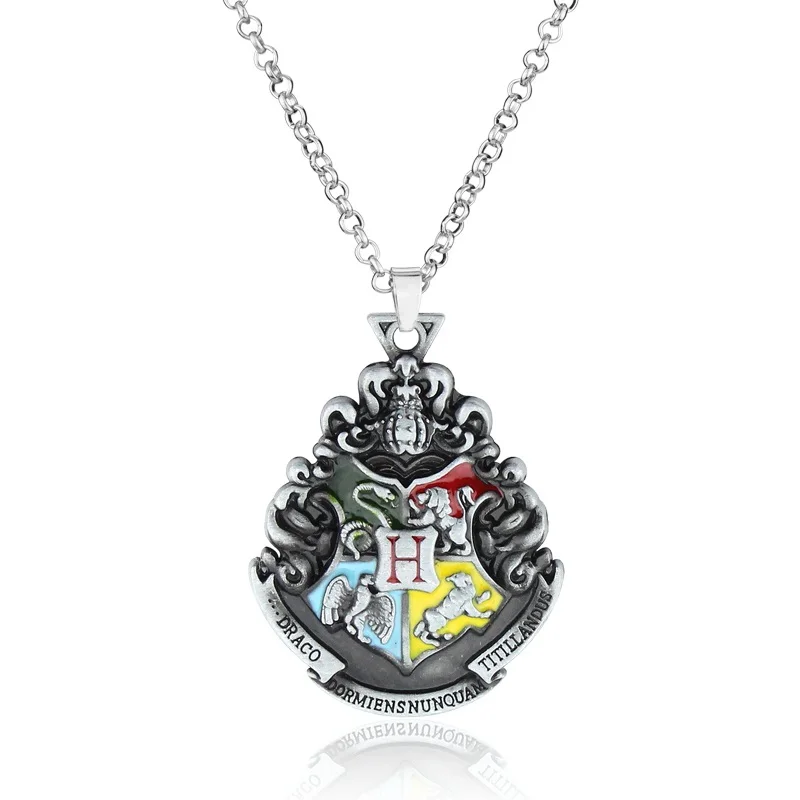 Знак школы Хогвартс ожерелье Гриффиндор Слизерин Ravenclaw значок с эмблемой пуффендуй булавка Макси массивное ожерелье фанатов сувенир подарки - Окраска металла: silver