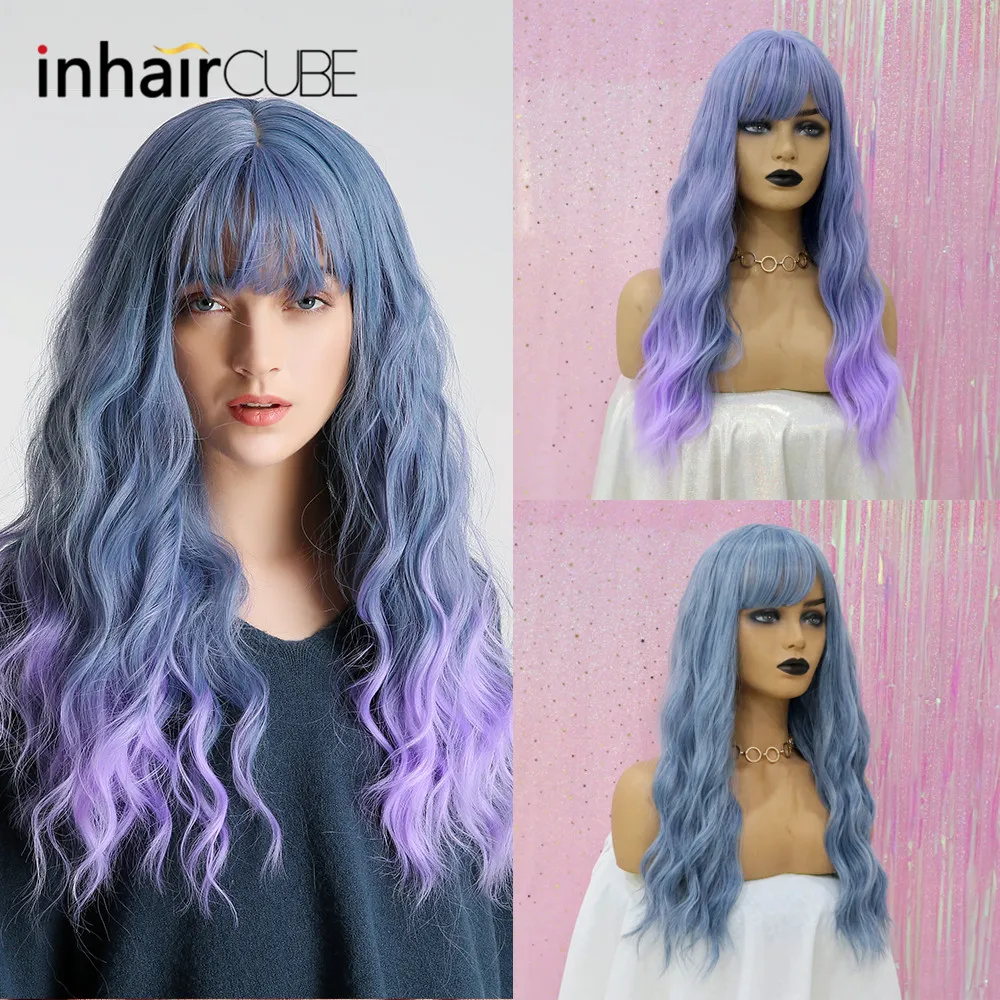 

Inhair Cube Middle Part 22 Inches Ombre Long Wavy Heat Resistant Synthetic Kinky Simulation Scalp Cosplay For Women