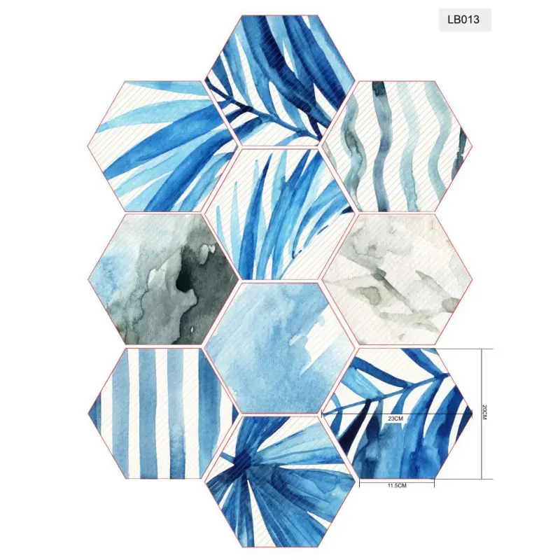 

10pcs/lot Hexagon Wall Stickers Self Adhesive Tile Art Decor Decal Sticker DIY Kitchen Bathroom Anti-slip Floor Stickers