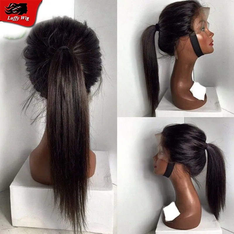 Top selling Full Lace Wig Silky Straight High Ponytail 130density Full