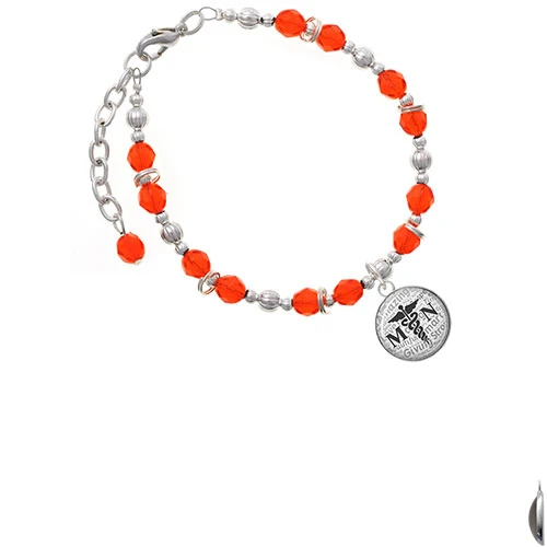 Silvertone Domed Black MN Orange Beaded Bracelet