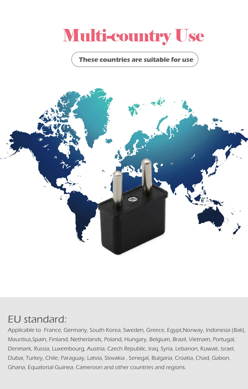 US To EU Plug Power Adapter Black Color Travel Power Adapter Converter Wall Electrical Charger USA to EU 2 Round Pin Plug Socket (5)