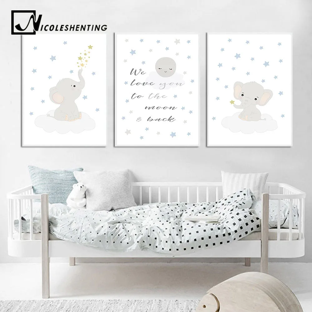 

Wall Art Canvas Poster Nursery Quotes Cartoon Animal Elephant Print Painting Decorative Picture Nordic Kid Baby Room Decoration