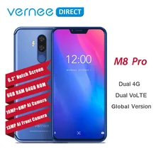 Vernee M8 Pro Нотч Экран Android 8,1 мобильный телефон 6,2 «Octa Core AI Камера 6 ГБ + 6 4G B 4100 мАч Беспроводной зарядки NFC Смартфон 4G