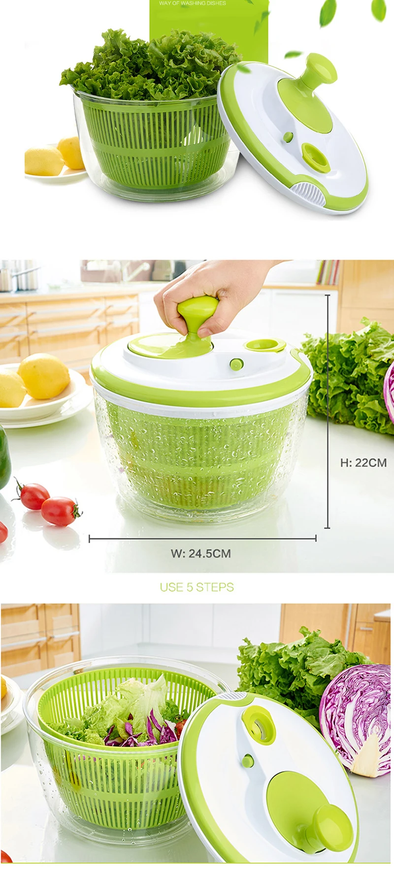PFDIYF New Home Salad Dryer Vegetable Fruit Drain basket Dehydrator Shake Water Basket Multifunction Kitchen Mix Salad Tools